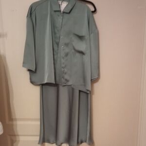 By Tess Elegant Satin Two-Piece Set in Sage